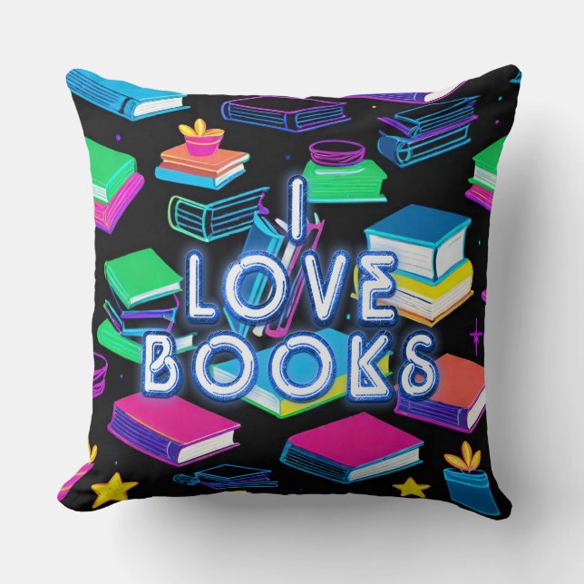 Ich Liebe Bücher farbenfroh Kissen (Vorderseite)