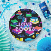 Ich Liebe Bücher farbenfroh Pappteller (Party)