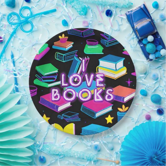 Ich Liebe Bücher farbenfroh Pappteller (Party)