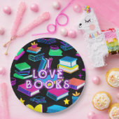 Ich Liebe Bücher farbenfroh Pappteller (Party)
