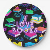 Ich Liebe Bücher farbenfroh Pappteller (Vorderseite)
