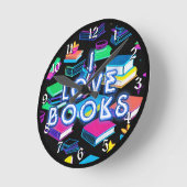 Ich Liebe Bücher farbenfroh Runde Wanduhr (Winkel)