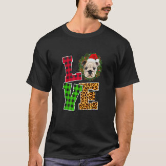 Ich liebe Bulldogge Hund Weihnachtsmann Hut Leopar T-Shirt