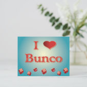 Ich Liebe Bunco in Rot mit roten Würfeln Postkarte (Stehend Vorderseite)