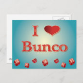 Ich Liebe Bunco in Rot mit roten Würfeln Postkarte (Vorne/Hinten)