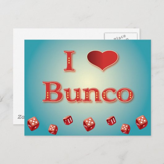 Ich Liebe Bunco in Rot mit roten Würfeln Postkarte (Vorne/Hinten)