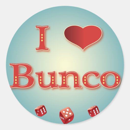 Ich Liebe Bunco in Rot mit roten Würfeln Runder Aufkleber (Vorderseite)
