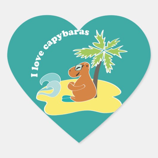 Ich liebe Capybaras Tropical Beach Art Herz-Aufkleber (Vorderseite)