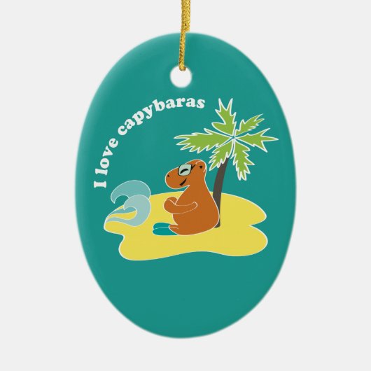 Ich liebe Capybaras Tropical Beach Art Keramikornament (Vorne)