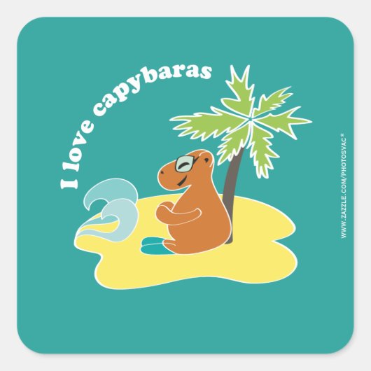 Ich liebe Capybaras Tropical Beach Art Quadratischer Aufkleber (Vorderseite)