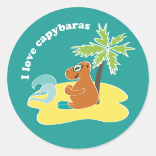Ich liebe Capybaras Tropical Beach Art Runder Aufkleber