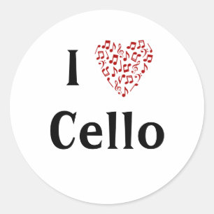 Ich liebe Cello Rotes Herz der Noten Runder Aufkleber