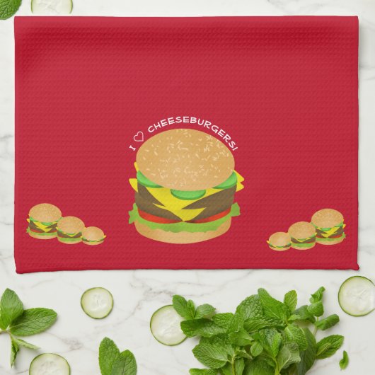 Ich liebe Cheeseburger Geschirrtuch (Gefaltet)