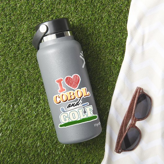 Ich liebe Cobol-Programmierung und Golf-Aufkleber Aufkleber (HydroFlask Insitu)