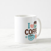 Ich liebe Coffee Cute Kawaii Aufkleber – Süßer Kaf Kaffeetasse (VorderseiteRechts)