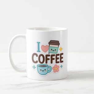 Ich liebe Coffee Cute Kawaii Aufkleber – Süßer Kaf Kaffeetasse