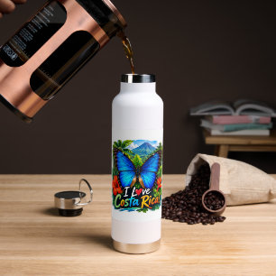 Ich liebe Costa Rica Blauer Morpho Schmetterling Trinkflasche
