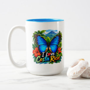 Ich liebe Costa Rica Blue Morpho und Tukane Zweifarbige Tasse