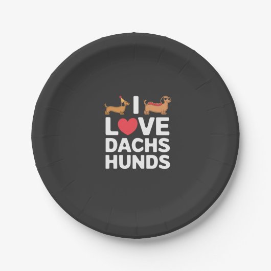 Ich liebe Dachshunde Lustige Illustration mit Cool Pappteller (Vorderseite)