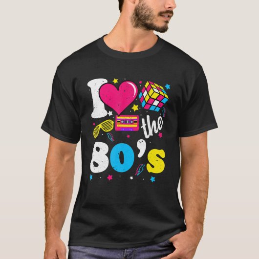 Ich Liebe das 80er Jahre Theme Costume Party Retro T-Shirt (Vorderseite)