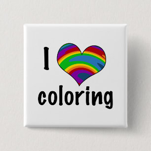 Ich liebe das Ausmalen von Regenbogen-Herzdesigns Button