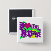 Ich Liebe das Party der geometrischen Neon Achtzig Button (Vorne & Hinten)