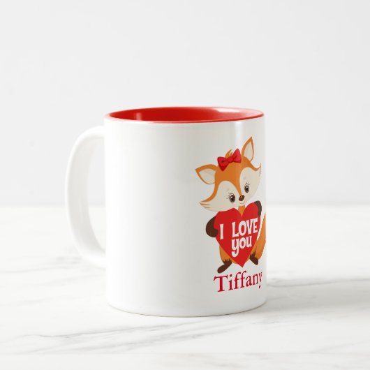 Ich Liebe, dass du Fox mit Herz machst Zweifarbige Tasse (Vorderseite Links)
