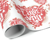 Ich Liebe, dass Sie ein Muster für florale Retro-H Geschenkpapier (Rolleneckpunkt)