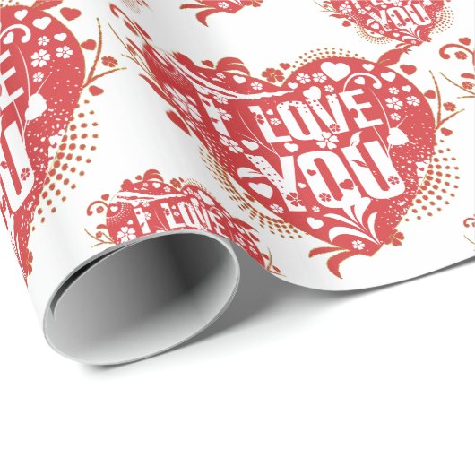 Ich Liebe, dass Sie ein Muster für florale Retro-H Geschenkpapier (Rolleneckpunkt)