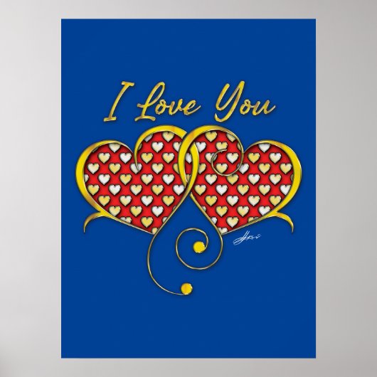 Ich Liebe, dass Sie Gold Hearts Poster entwerfen (Vorne)