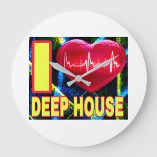 ICH LIEBE DEEP HOUSE GELBE SCHRIFTARTEN GROßE WANDUHR