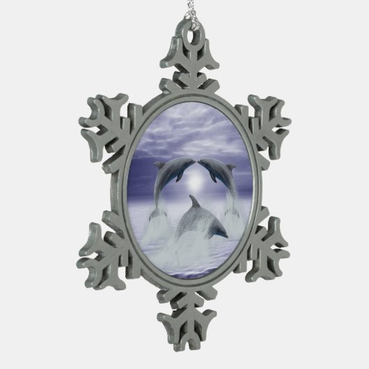 Ich Liebe Delphine Schneeflocken Zinn-Ornament (Links)