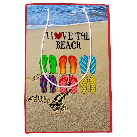 Ich Liebe den Strand, Flip Flops in Sand Mittlere Geschenktüte
