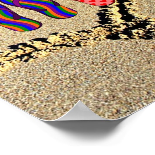Ich Liebe den Strand, Flip Flops in Sand Poster (Ecke)