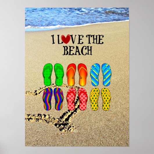 Ich Liebe den Strand, Flip Flops in Sand Poster (Vorne)