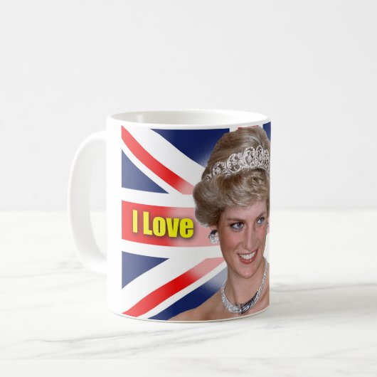 "Ich Liebe-Diana" HRH Prinzessin Diana Kaffeetasse (Vorderseite Links)