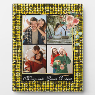 ICH LIEBE DICH 4 Foto gelb GOLD Glitter Valentinst Fotoplatte