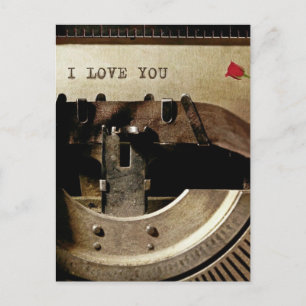 Ich liebe dich, alte Schreibmaschine rote Rose Vin Postkarte
