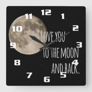 Ich liebe dich bis zum Mond und zurück Quadratische Wanduhr