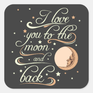 Ich liebe dich bis zum Mond und zurück Schwarz Quadratischer Aufkleber