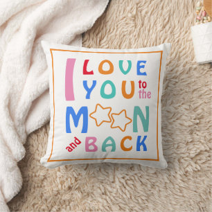 Ich liebe dich bis zum Mond & zurück Orange Border Kissen