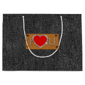 Ich Liebe dich. Black Denim Pattern Individuelle N Große Geschenktüte (Vorderseite)