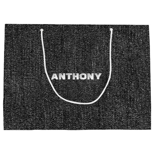 Ich Liebe dich. Black Denim Pattern Individuelle N Große Geschenktüte (Rückseite)