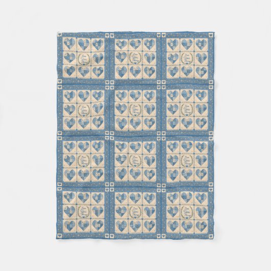 Ich liebe dich blaues Quilt Fleecedecke (Vorderseite)