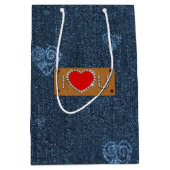 Ich Liebe dich. Blue Denim Pattern Individuelle Na Mittlere Geschenktüte (Vorderseite)