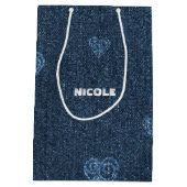 Ich Liebe dich. Blue Denim Pattern Individuelle Na Mittlere Geschenktüte (Rückseite)