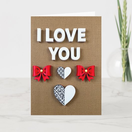 Ich liebe dich Burlap Design Karte (Vorderseite)