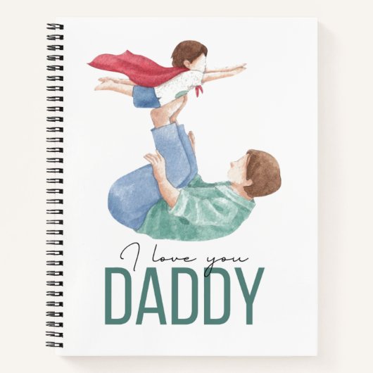 Ich liebe dich Daddy Superheld Vater und Kind Spir Notizblock (Vorderseite)