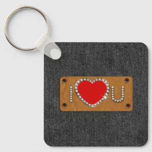 Ich Liebe dich. Denim Pattern Valentinstag Geschen Schlüsselanhänger