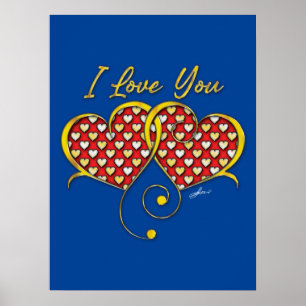 Ich liebe dich Design Gold Herzen Poster